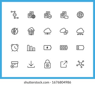 Collection of UI UX linear icons and color icons. Cloud, Global, IoT, Hosting. Set of cloud platform symbols drawn with thin contour lines. Vector illustration.