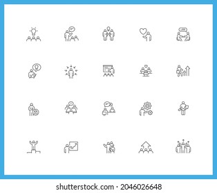 Collection of UI UX linear icons and color icons. people, point, work, Colleague, idea. Set of arrow, meeting symbols drawn with thin contour lines. Vector illustration.