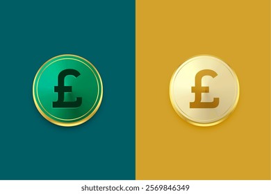 collection of UK currency pound golden coin in 3d style vector