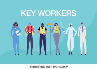 Collection Of UK Key Workers Vector Illustration.