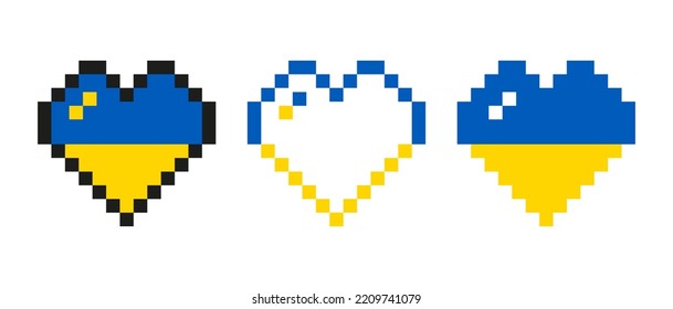 Collection Ukraine Flag In Pixel Hearts