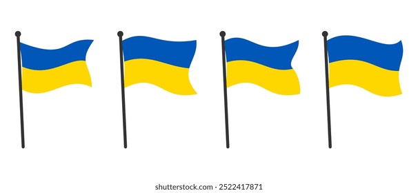 Colección de banderas de Ucrania ondeando en los mástiles aislados sobre fondo blanco. Estilo de icono plano o símbolo. EPS de Vector editable y escalable para Elementos de Diseño gráfico o necesidades de impresión.