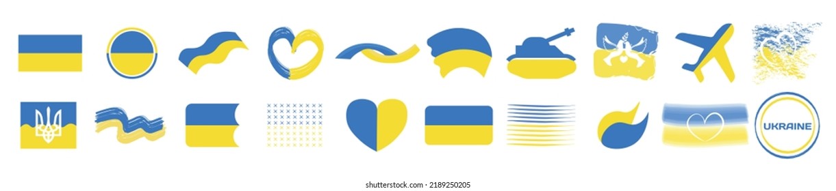 Collection of Ukrainian icons on white background