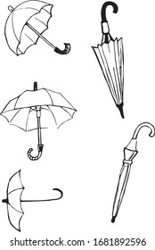 Collection of umbrellas on a white background. Vector design.