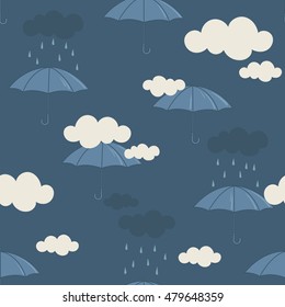 Collection of umbrellas, seamless pattern vector. Hand drawn icon set. Doodle background with sketch objects 