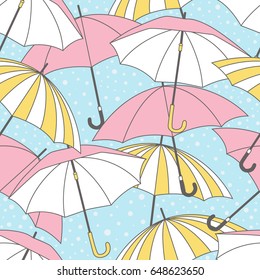 Collection of umbrellas, seamless pattern vector. Hand drawn umbrella icons set. Colorful background with objects. Decorative wallpaper or pack paper, good for printing