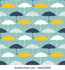 Collection of umbrellas, seamless pattern vector. Hand drawn umbrella icons set. Colorful overlapping  background. Decorative wallpaper or pack paper, good for printing