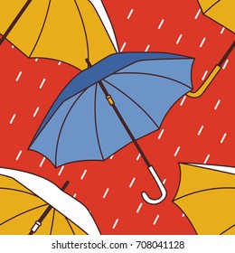 Collection of umbrellas, seamless pattern vector. Hand drawn umbrella icons set. Colorful overlapping background. Decorative wallpaper or pack paper, good for printing