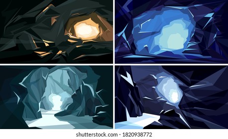 Collection of underground landscapes. Beautiful cave backgrounds.