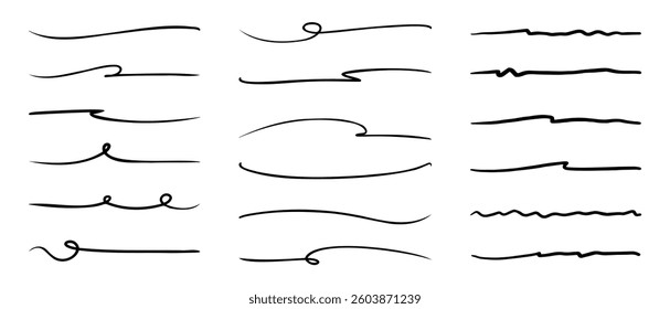 Collection of underline doodles isolated on white background
