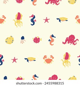 Collection Underwater Animal  Seamless Pattern Vector illustration for Print, Wallpaper, Decoration.