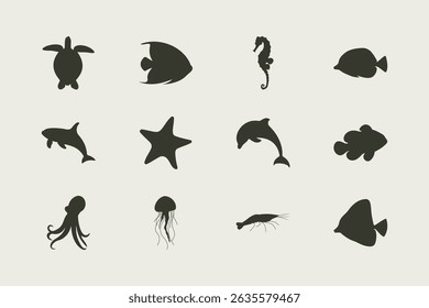 collection of underwater animal silhouettes