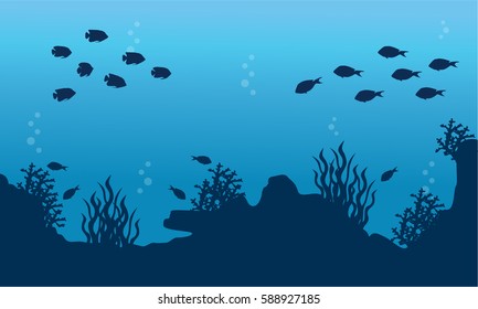 Collection of underwater landscape with fish