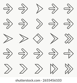 Coleção de ícones de seta única com vários designs