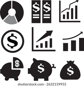 collection of unique black vector style financ Icon