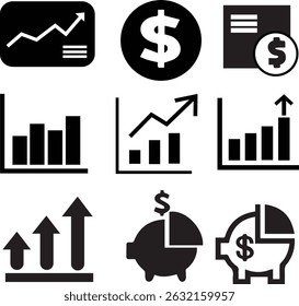 colección de estilo de Vector negro único financ Icon
