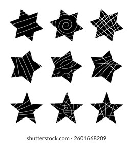 Collection of unique and colored stars isolated on white background