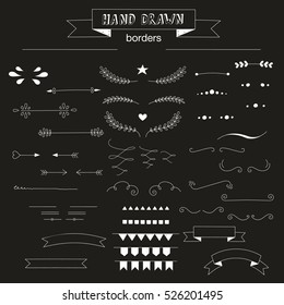  Collection of unique hand drawn borders. Vector elements for your design.