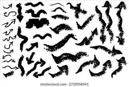A collection of unique, hand drawn brush strokes and swirls for creative design projects