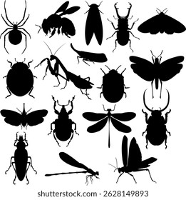 A collection of unique and interesting insect silhouettes of various types
