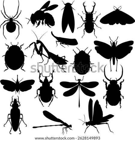 A collection of unique and interesting insect silhouettes of various types