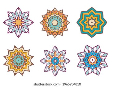 A collection of unique star shaped mandala designs.
