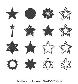 Collection of Unique Star Shapes in Various Styles – Isolated on Transparent Background
