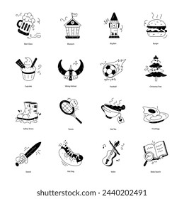 Collection of United Kingdom Doodle Icons 

