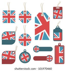 collection of united kingdom tags isolated on white