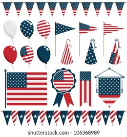 collection of united states of america decorations, isolated on white