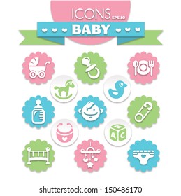 collection of universal baby icons, eps10 vector illustration