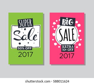 Collection of universal green and red sale and other typography flyer template with lettering. Poster, card, label, banner design set. Vector illustration EPS10
