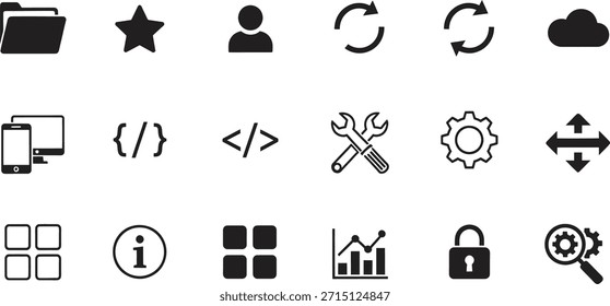 Collection of Universal Icons for Web and App Development in Black