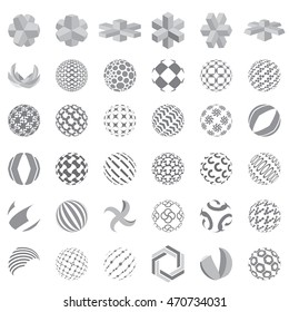 Collection of universal spherical logos, business abstract icons, grey color