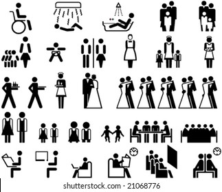 Collection of universal symbols for icons, signs, labels, posters etc., shows figures