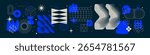Collection of Universal trendy geometric bright bold shapes, minimalistic bizarre and brutalism abstract different elements, Vector  y2k aesthetic graphic assets, brutal and dithering symbols