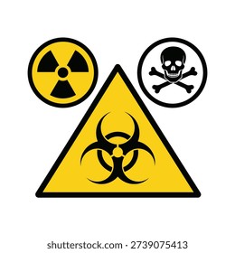 Collection of universal warning hazard symbols for danger and caution displayed clearly