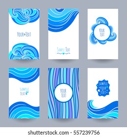 Collection of unusual card with abstract background with swirls and waves, design for posters, invitations, placard, brochures, flyers. Doodle style.