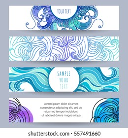 Collection of unusual card with abstract background with swirls and waves, design for posters, invitations, placard, brochures, flyers. Doodle style.