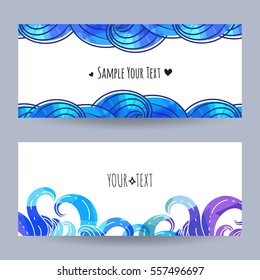 Collection of unusual card with abstract background with swirls and waves, design for posters, invitations, placard, brochures, flyers. Doodle style.