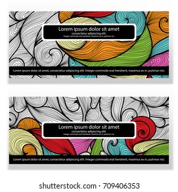 Collection of unusual card with vivid abstract background with swirls, stripes and waves, design for posters, invitations, placard, brochures, flyers. Water flow. Doodle style.