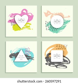 Collection of unusual creative artistic backgrounds with paper cut shapes. Isolated.