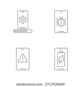 Colección de los iconos de Actualizar y virus bug line
