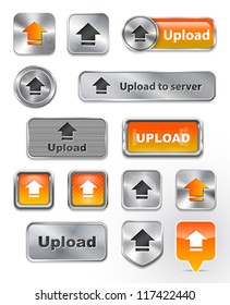 Collection of Upload metallic and glossy buttons. Vector illustration