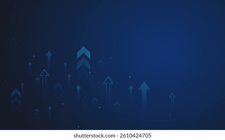 A collection of upward arrows against a dark blue background represents growth, progress, and bullish market movement. concept vector illustration