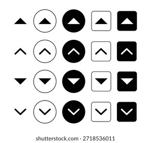 Colección de los iconos de flecha apuntando hacia arriba y hacia abajo aislados sobre fondo blanco, Ilustración vectorial. Conjunto de botones de navegación arriba y abajo