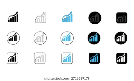 Colección de los iconos de gráficos de barras de tendencia ascendente con flecha