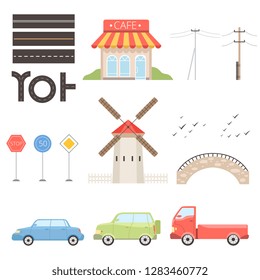 Collection of urban or rural landscape constructor design elements vector Illustration
