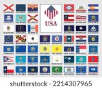 Collection of US flags isolated on light grey background. Vector illustration 