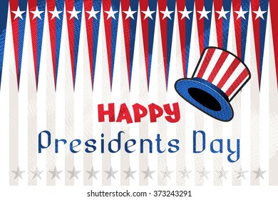 Collection of USA decoration elements. Greeting card with United States Cylinder hat, stars and stripes for Washington's Birthday (Presidents Day)